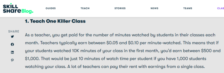 Skillshare Official Blog Post On Teacher Pay